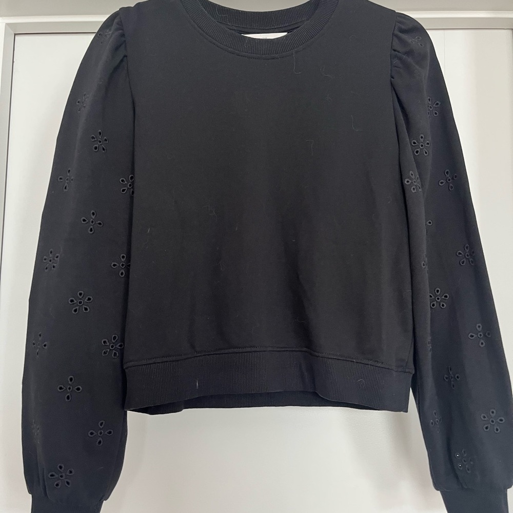 Black Eyelet Sleeve Women's Top